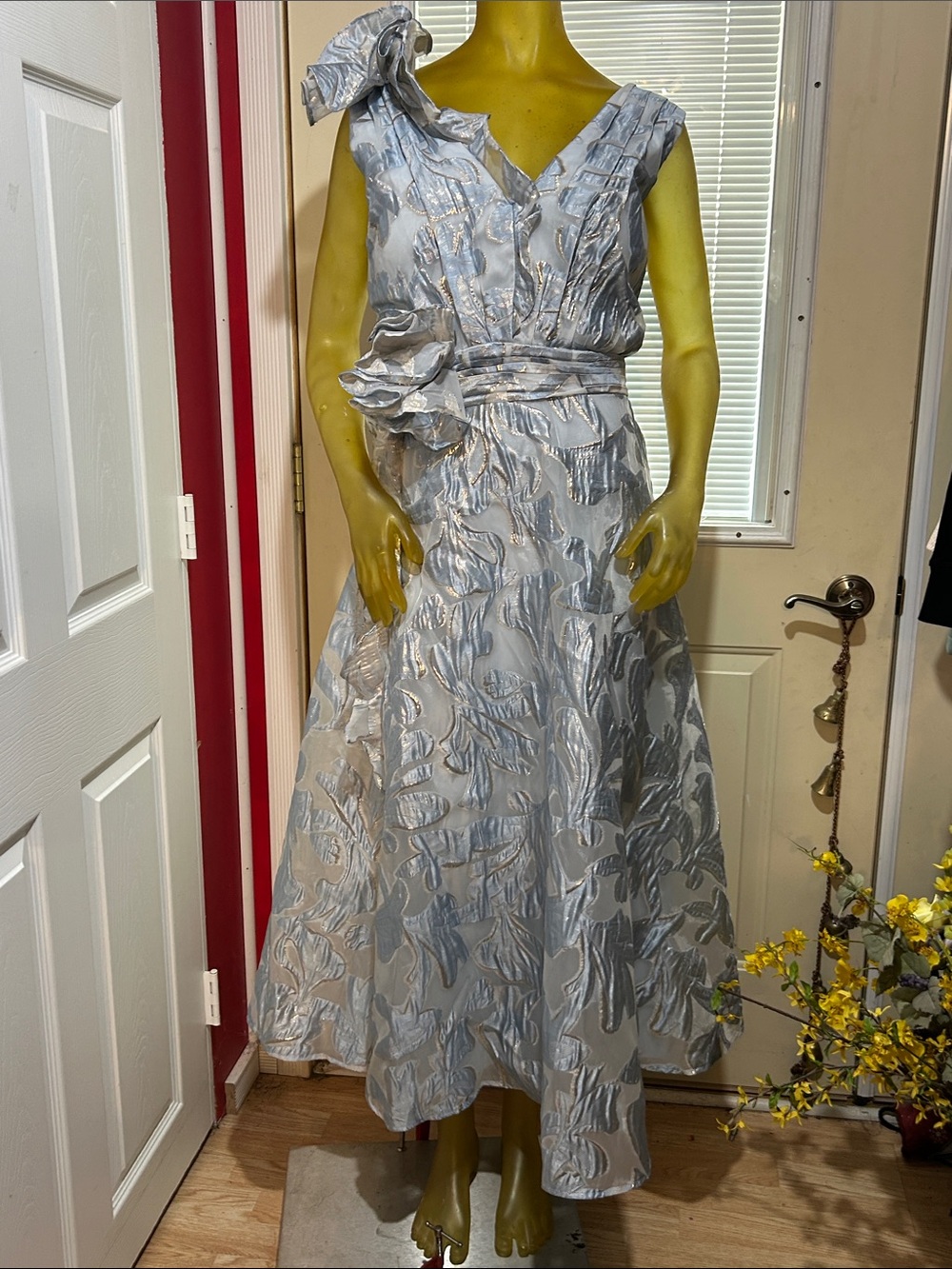 NWT Tahari ASL Silver-Blue A-Line Dress